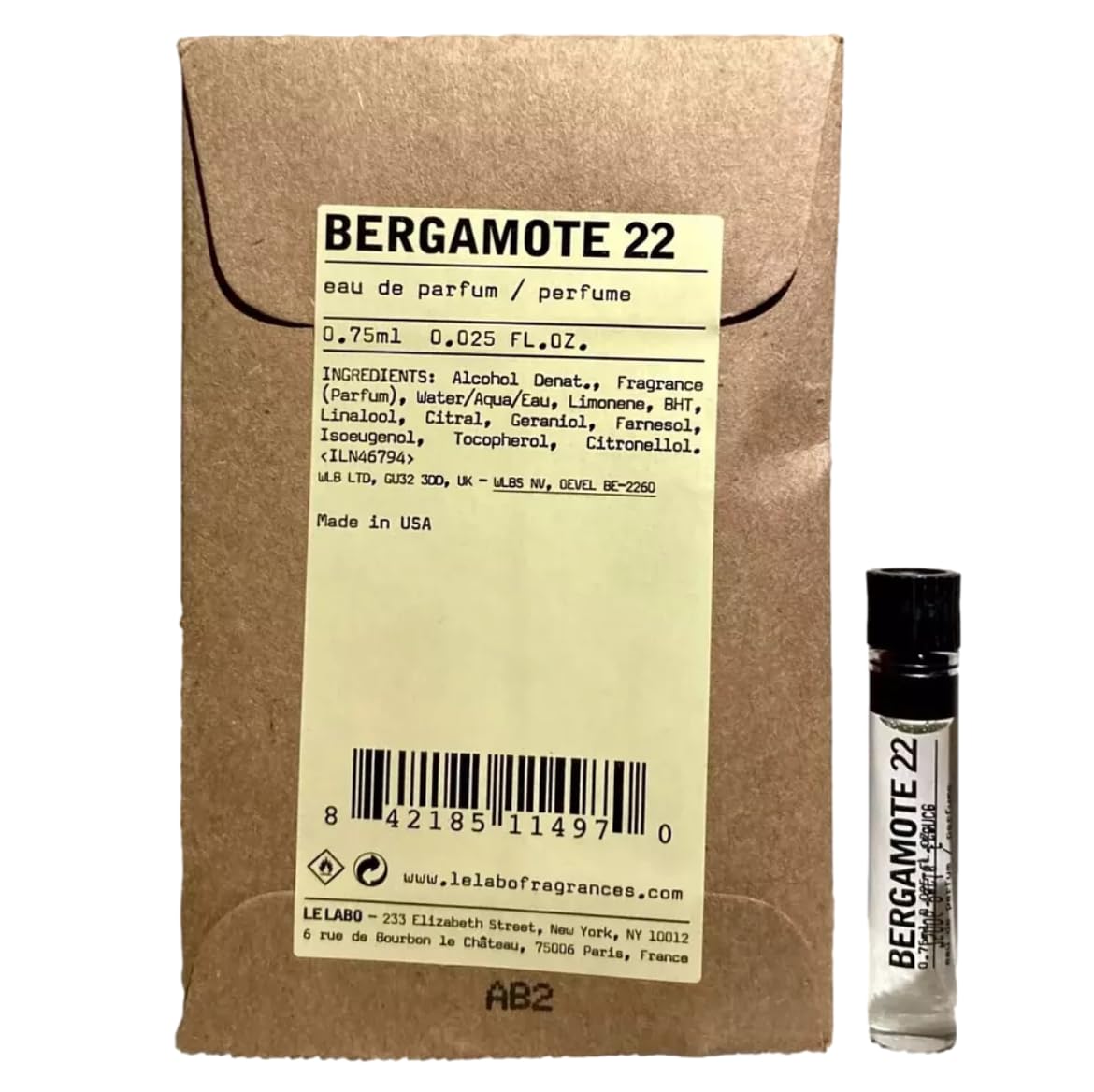 Le Labo Bergamote 22 mini vial for travel-friendly fragrance sampling.