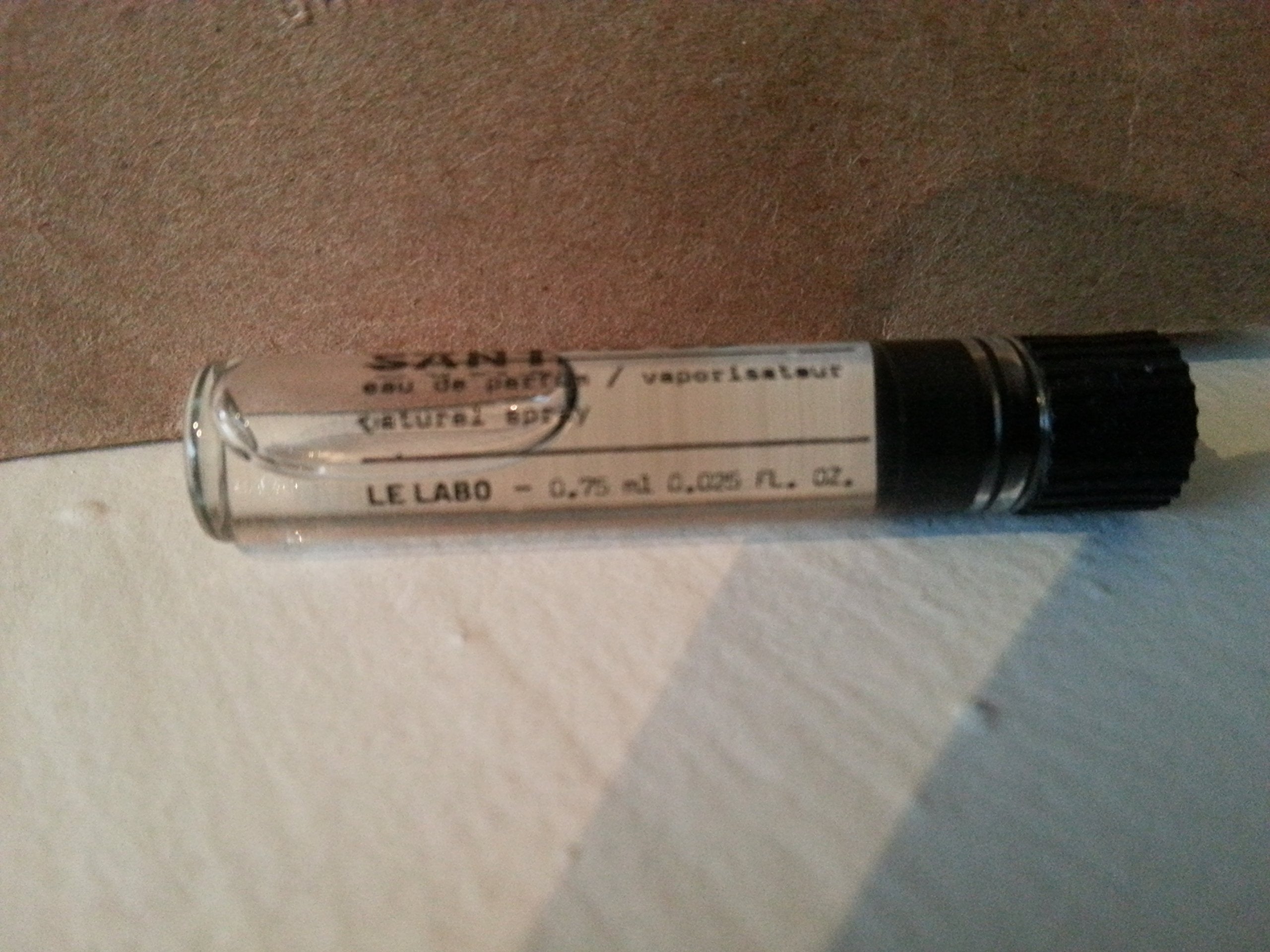Le Labo Santal 33 sample box packaging, compact travel-ready presentation