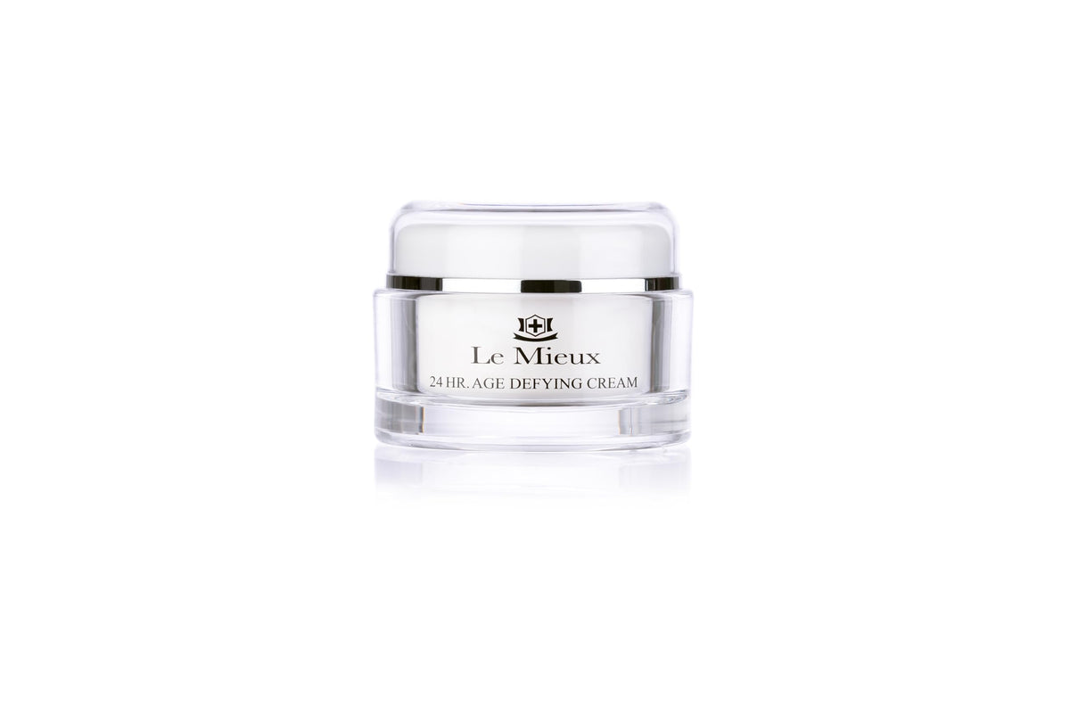 Le Mieux 24Hr Age Defying Cream bottle closeup for lasting hydration.