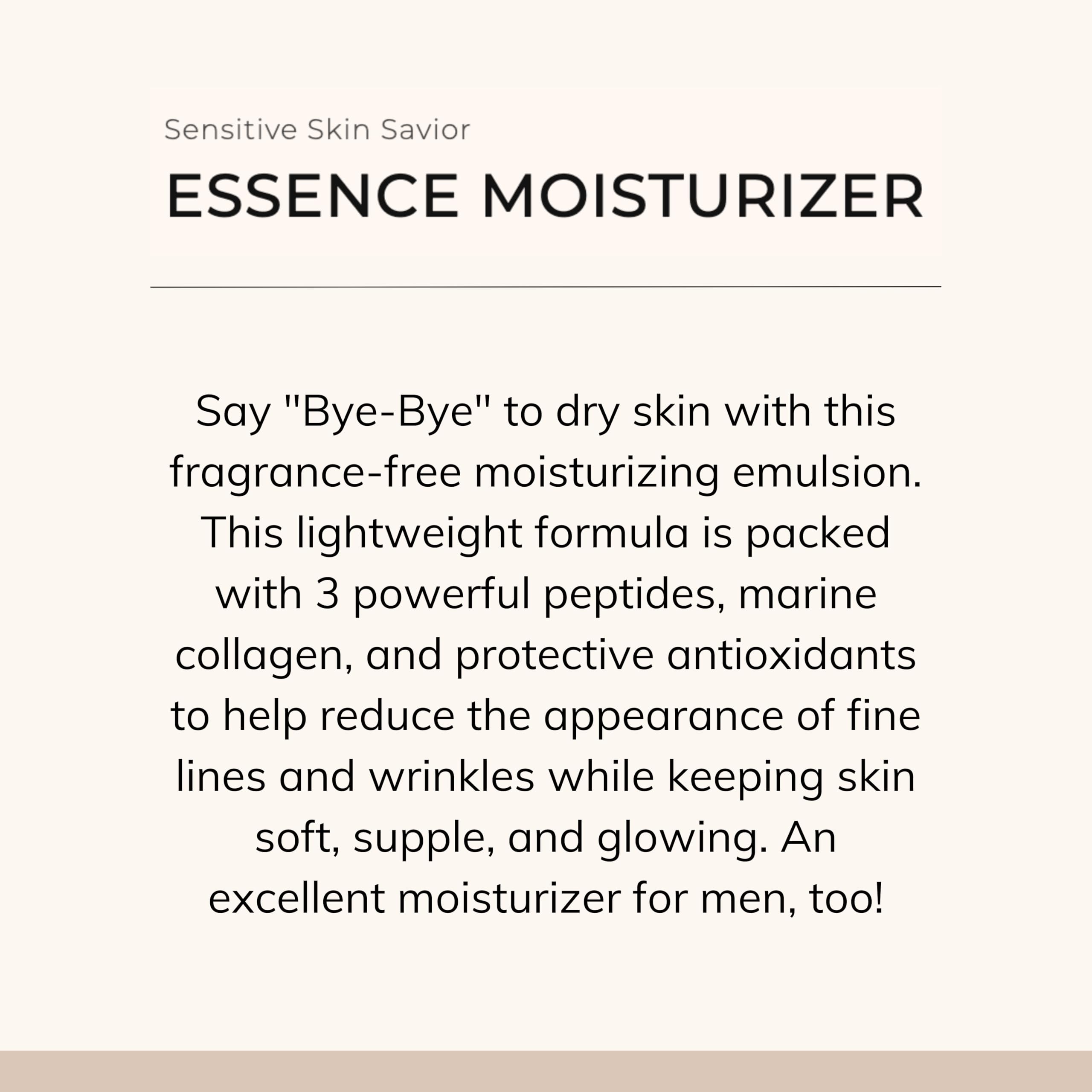 Le Mieux Essence Moisturizer ingredients highlight marine collagen and hexapeptide-8.