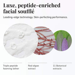 Le Mieux Peptide Foam Cleanser texture closeup shows creamy foam and gentle wash.