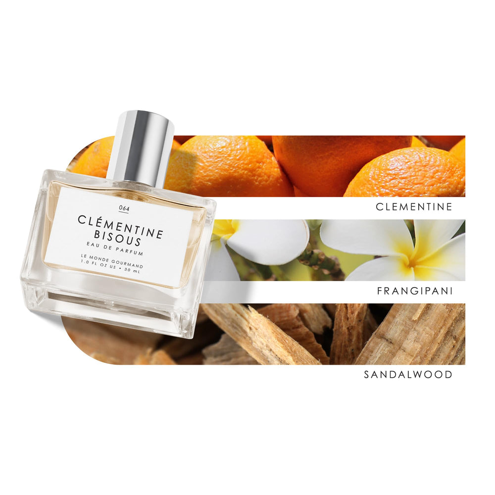 Le Monde Gourmand Clementine Bisous pulse-points application on skin ideal.