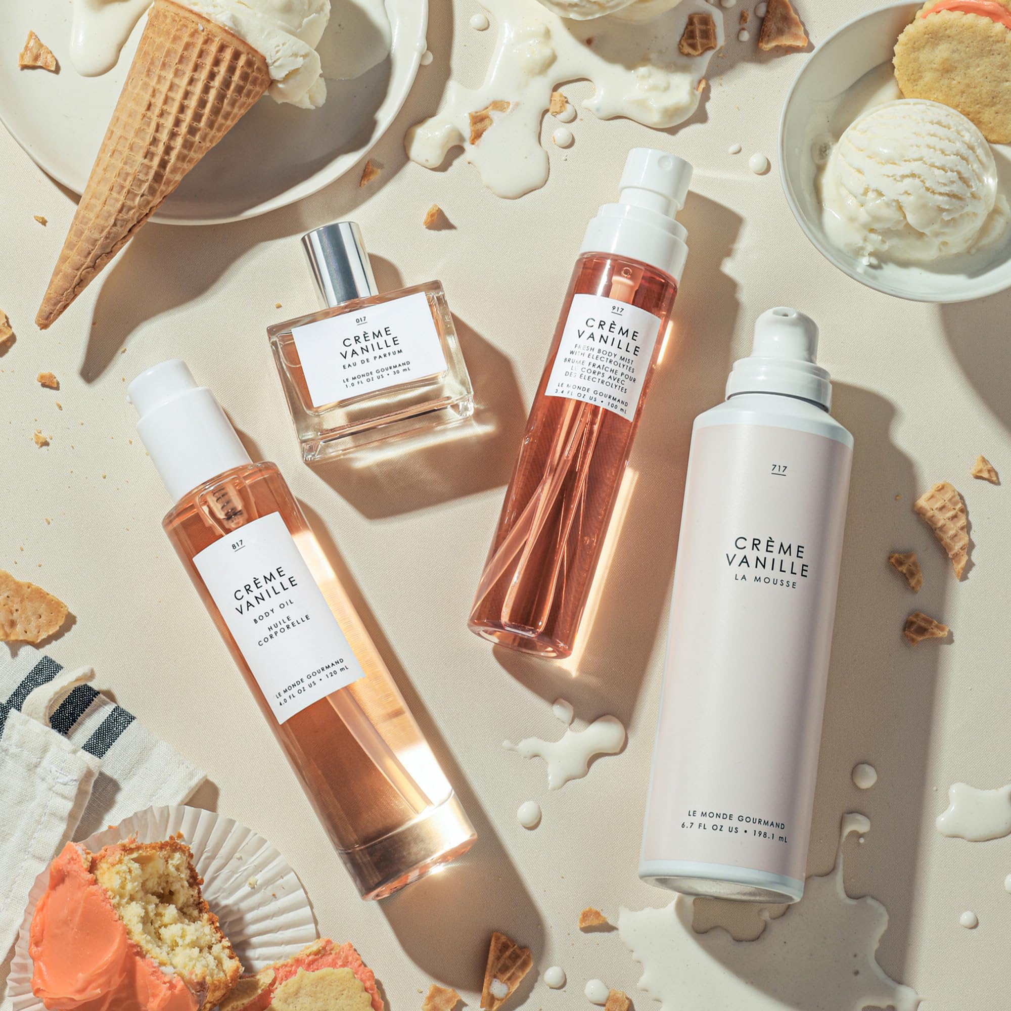 Le Monde Gourmand Crème Vanille Body Oil texture-application shows silky, nourishing feel