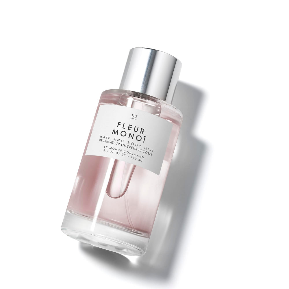 Le Monde Gourmand Fleur Monoï bruma para cabello y cuerpo con aroma floral y tropical.