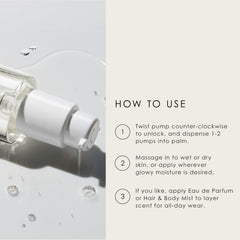 Le Monde Gourmand Lait de Coco Body Oil pump closeup shows easy application