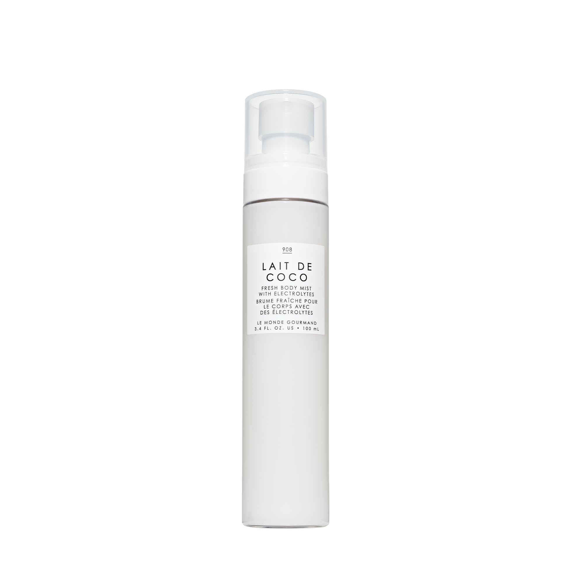 Le Monde Gourmand Lait de Coco Fresh Mist bottle highlights tropical coconut fragrance for daily refresh.
