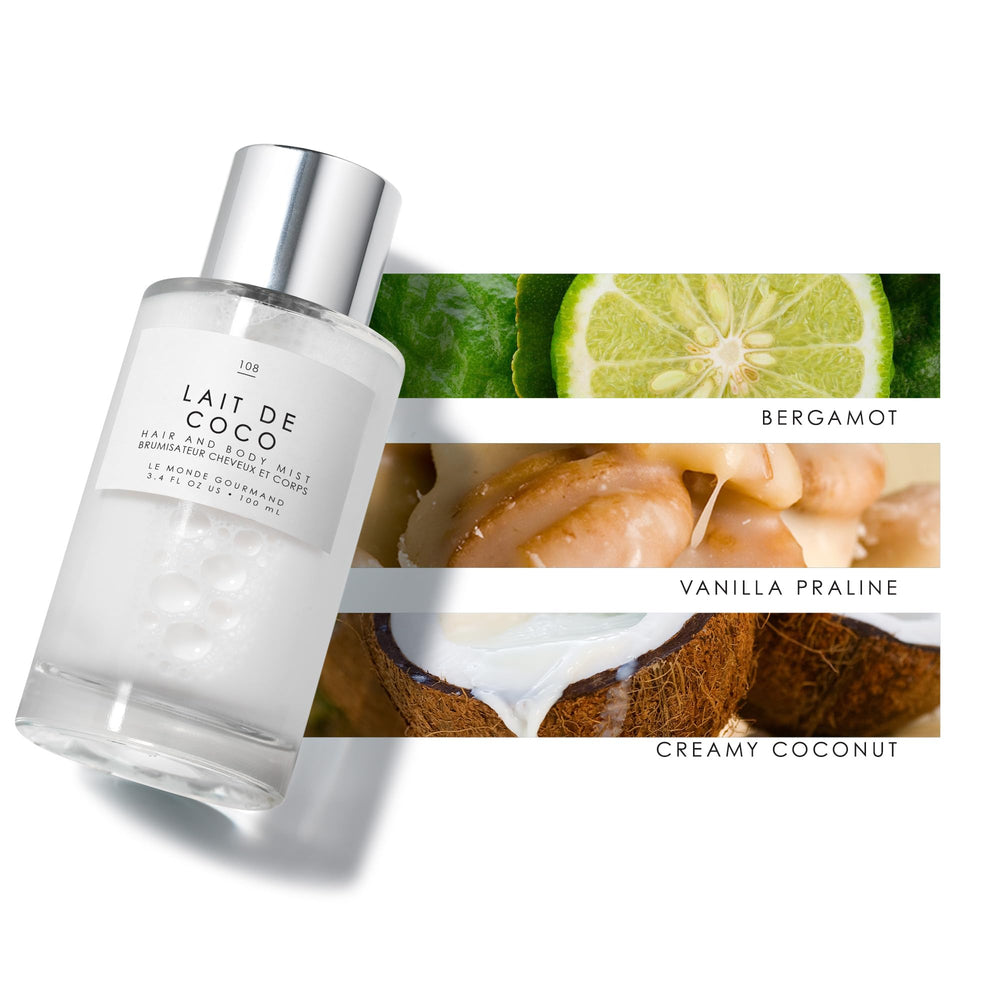 Le Monde Gourmand Lait de Coco mist spray on hair and body.