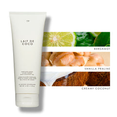 Le Monde Gourmand Lait de Coco icing top-notes coconut bergamot imply tropical aroma.