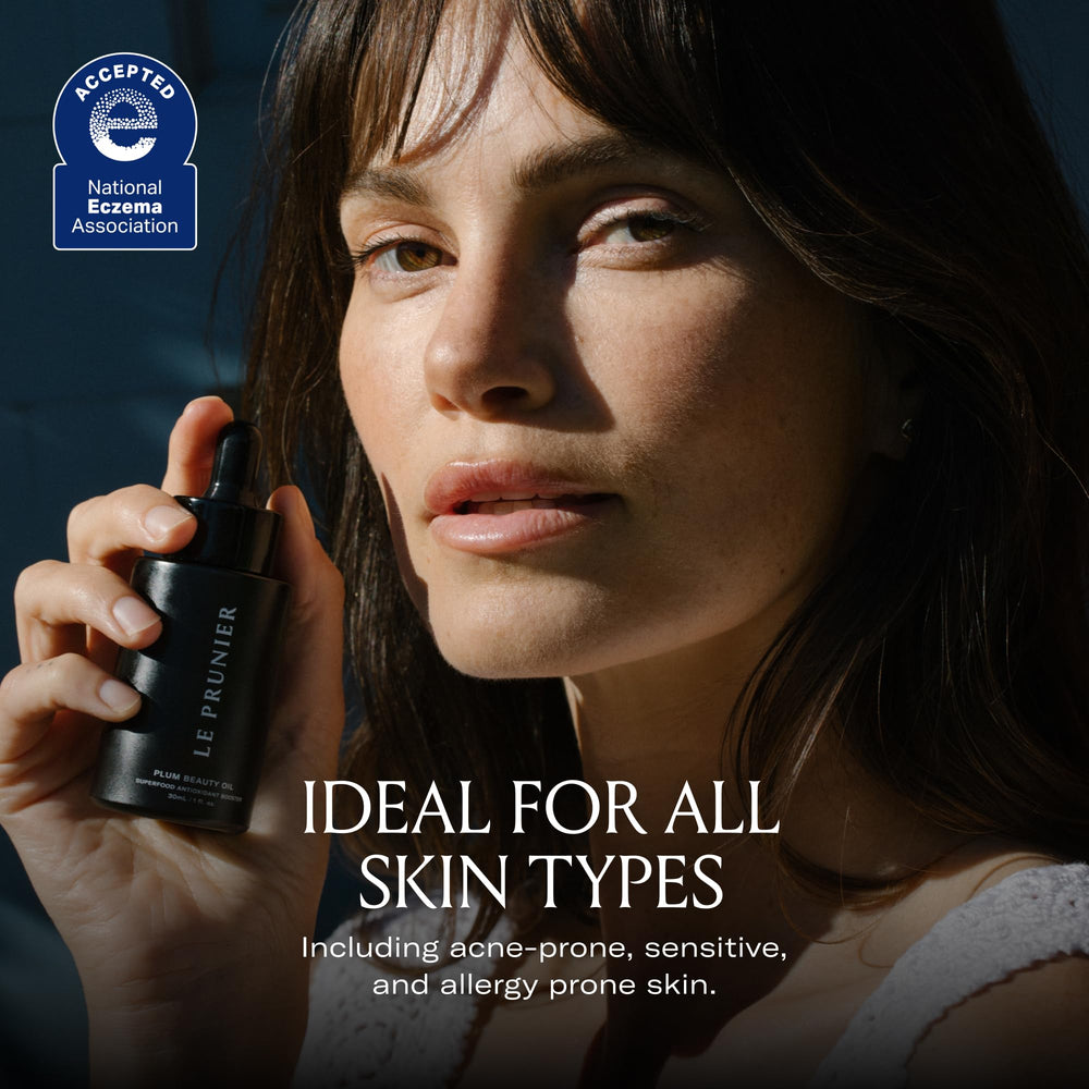 Le Prunier Plum Beauty Oil packaging and label emphasize clean, daily use.