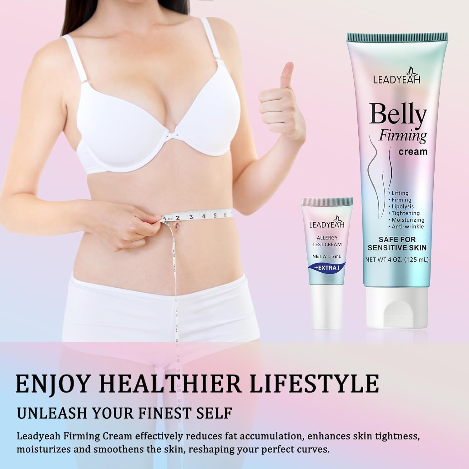 Leadyeah B Flat Belly Firming Cream with honey and vitamin E nourishes skin.