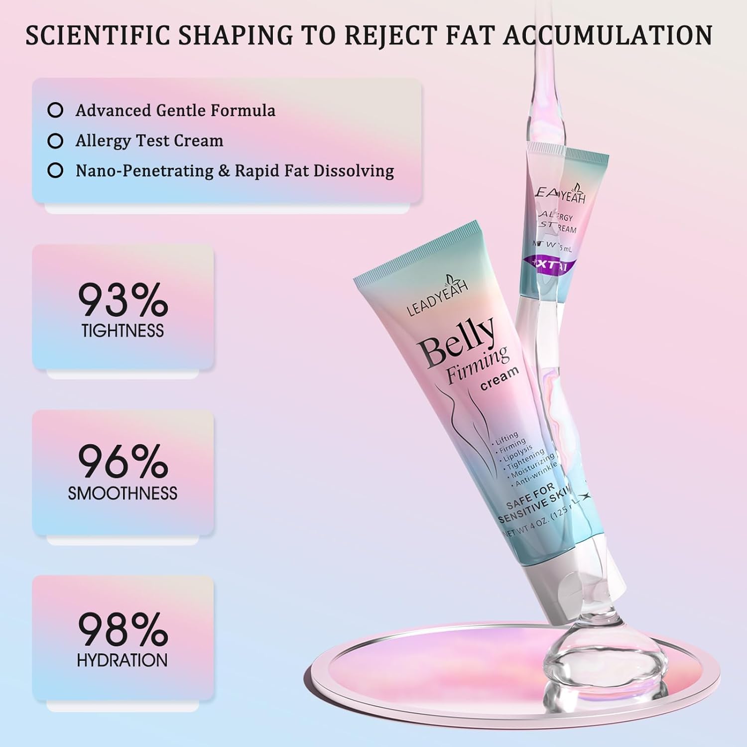 Leadyeah B Flat Belly Firming Cream 5ml trial vial invites texture test.