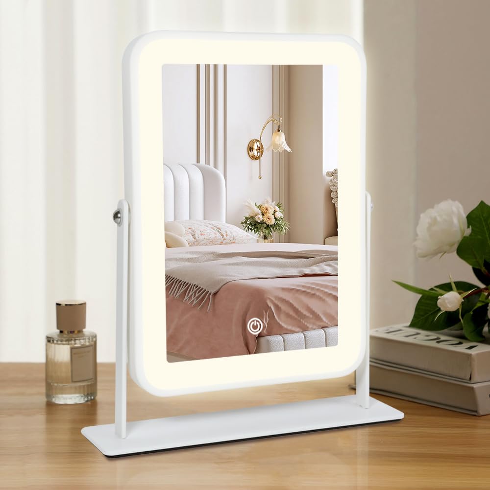 Leadzones rechargeable LED vanity mirror front view with even four-sided lighting for makeup.