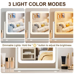 Leadzones touch-screen vanity mirror with color options and brightness control.