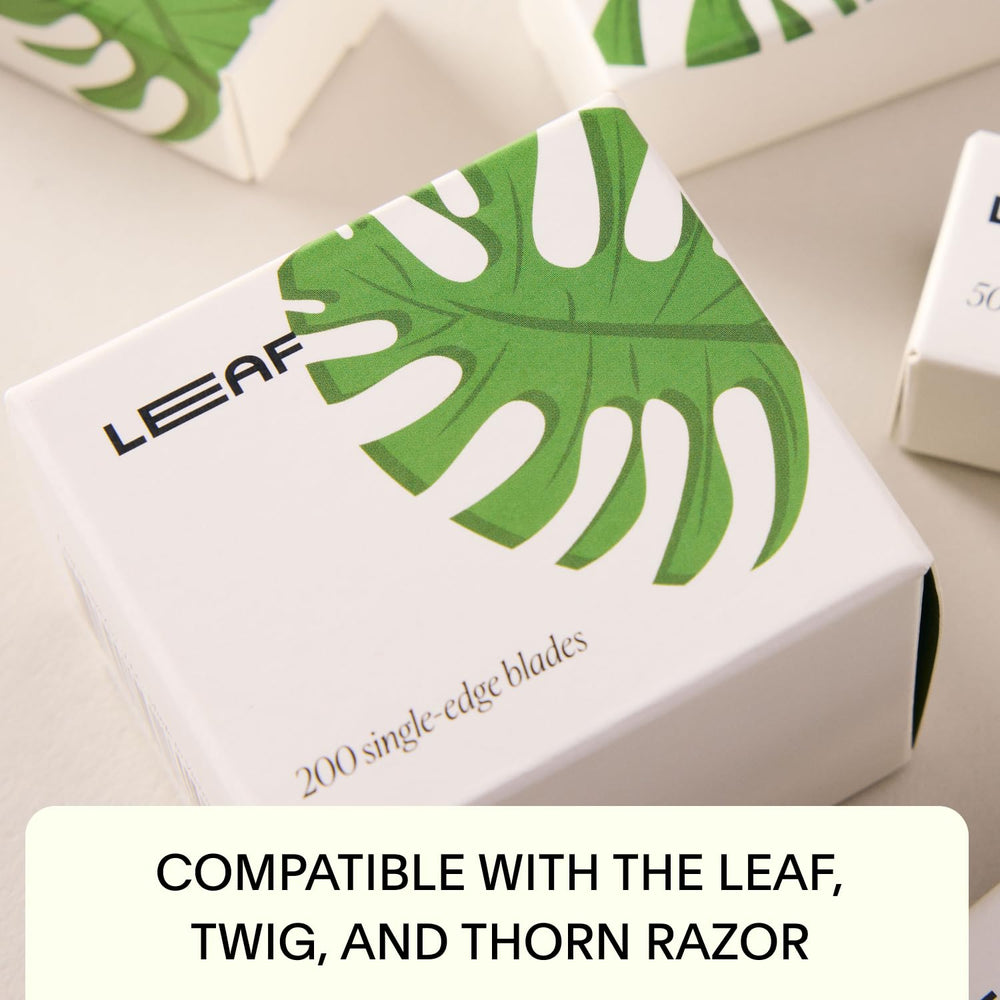 Leaf Shave lata de reciclaje para cuchillas, opción ecológica para reducir residuos.