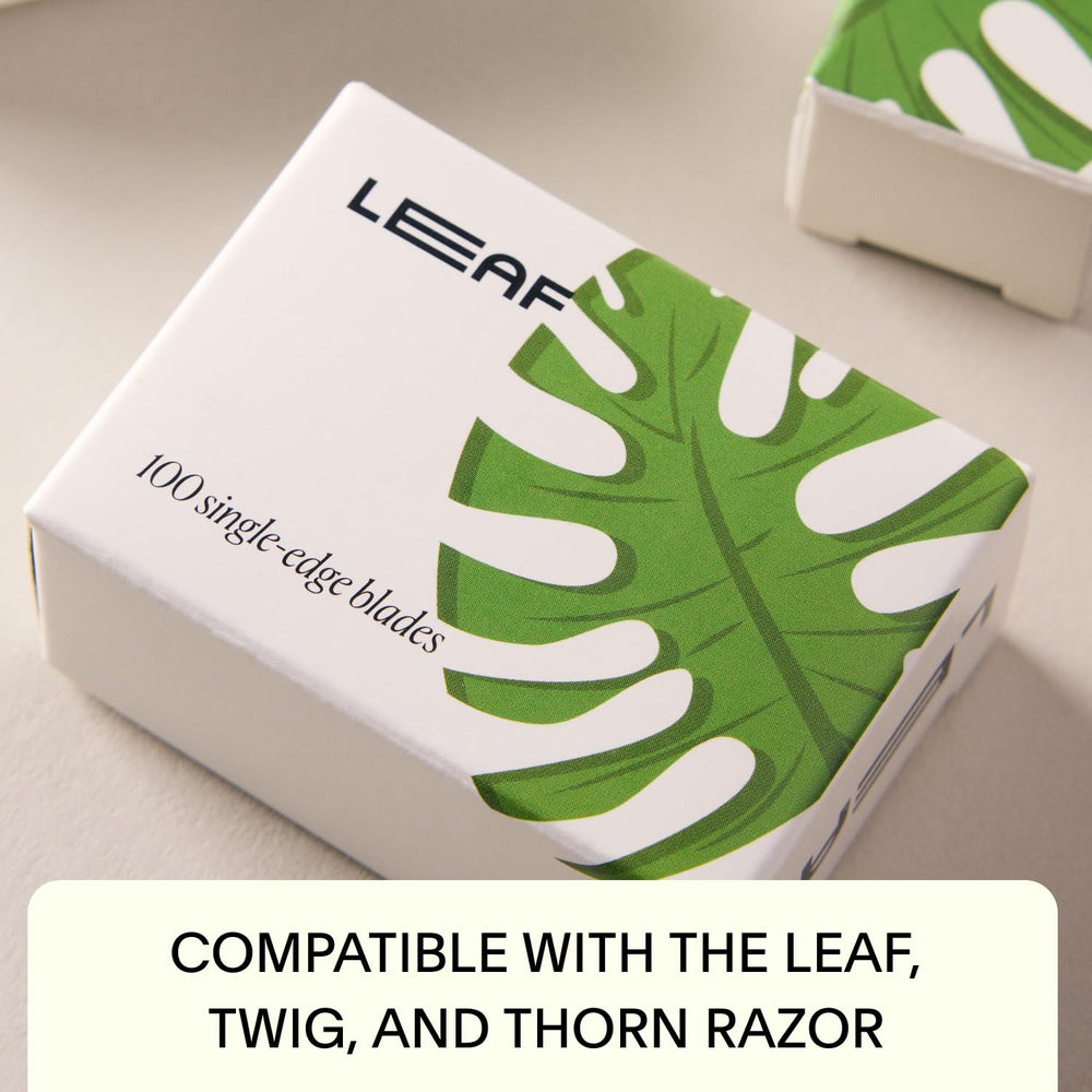 Leaf Shave recycling tin filled with used blades supports low-waste routines