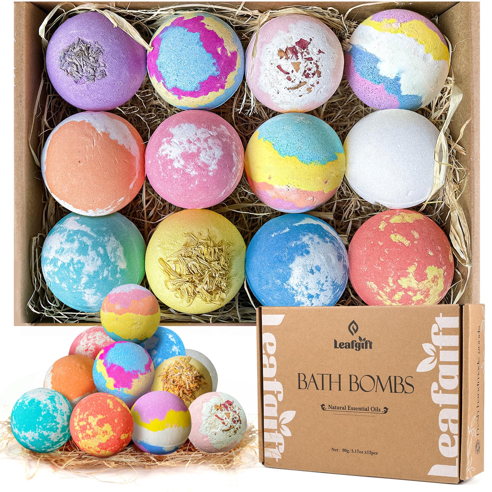 Leafgift Bath Bombs Gift Set unboxing showcases 12 fragrances for a spa-like mood-lifting soak.