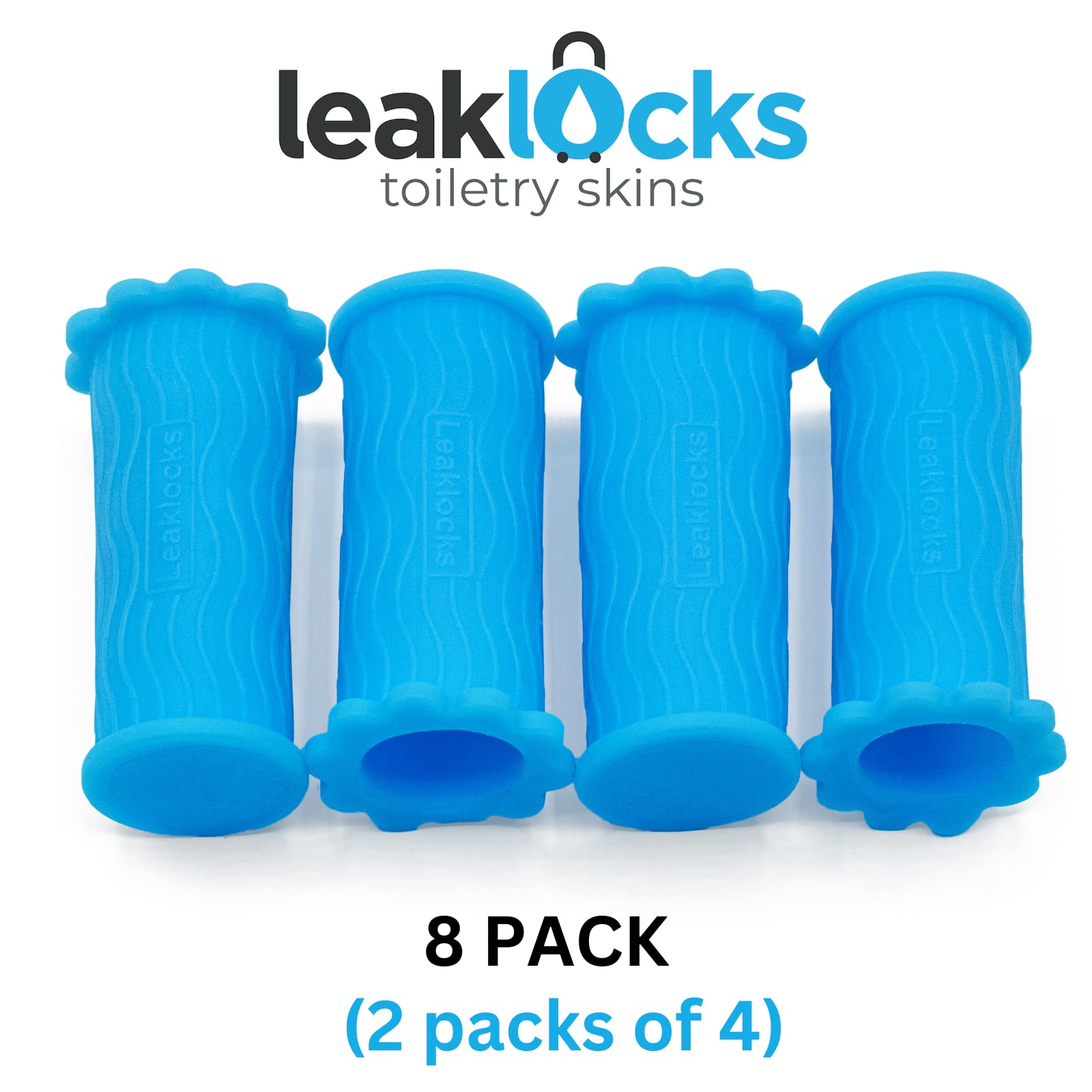 LeakLocks Toiletry Skins not-for-pump-tops sleeves work with most bottles.