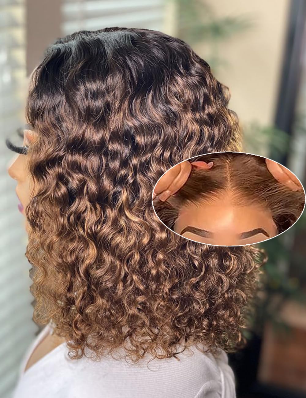 Lealife 12in highlight blonde wig water-wave closeup for natural look and easy wear