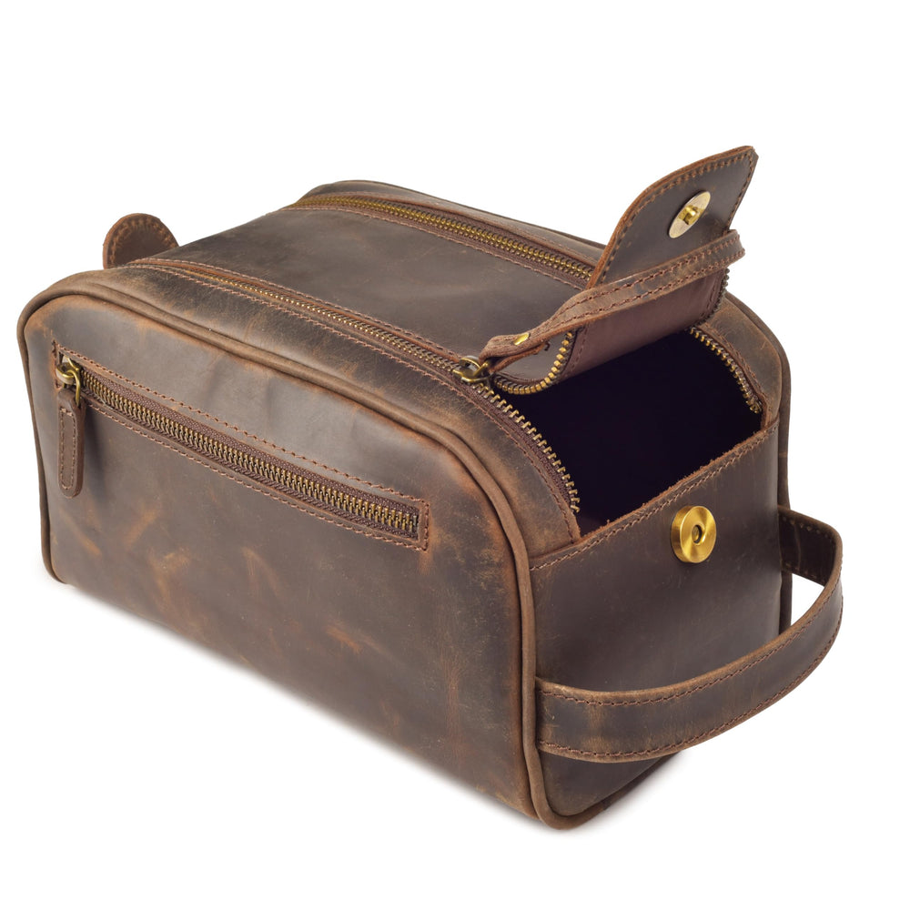 Leather Village dimensions 10x6x6 inches highlighting compact travel size.