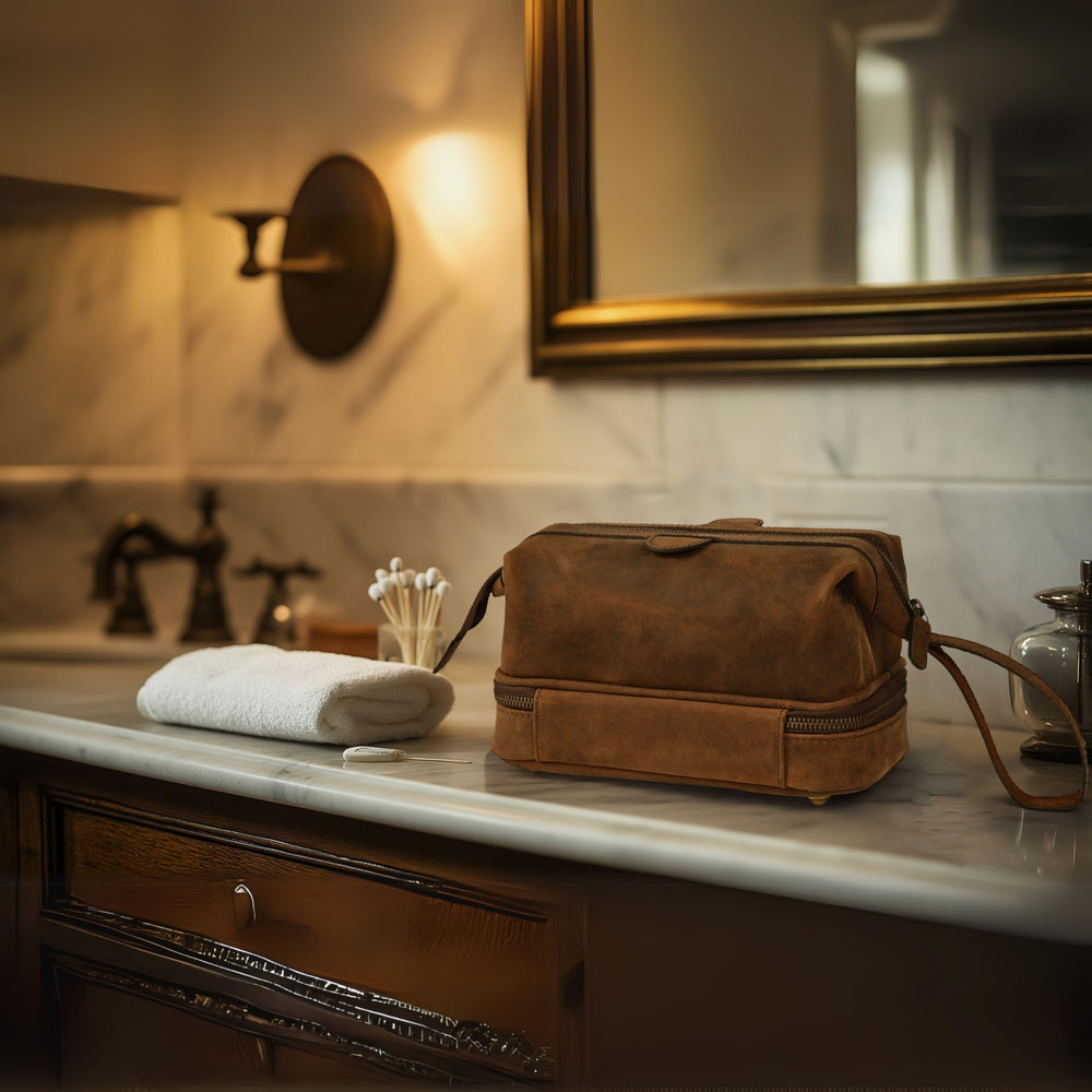 LEATHER VILLAGE Dopp Kit compact dimensions fit daily grooming needs and travel
