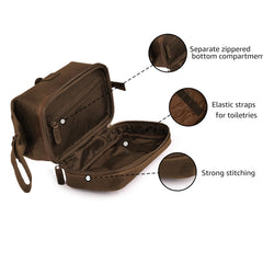LEATHER VILLAGE Dopp Kit dual-zip design keeps grooming essentials organized and accessible