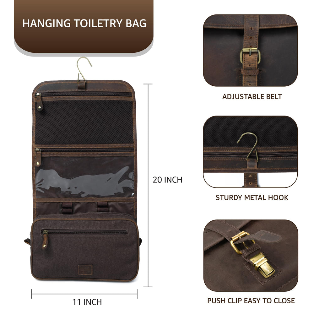 LEATHER VILLAGE Dopp kit interior with organized compartments for grooming essentials