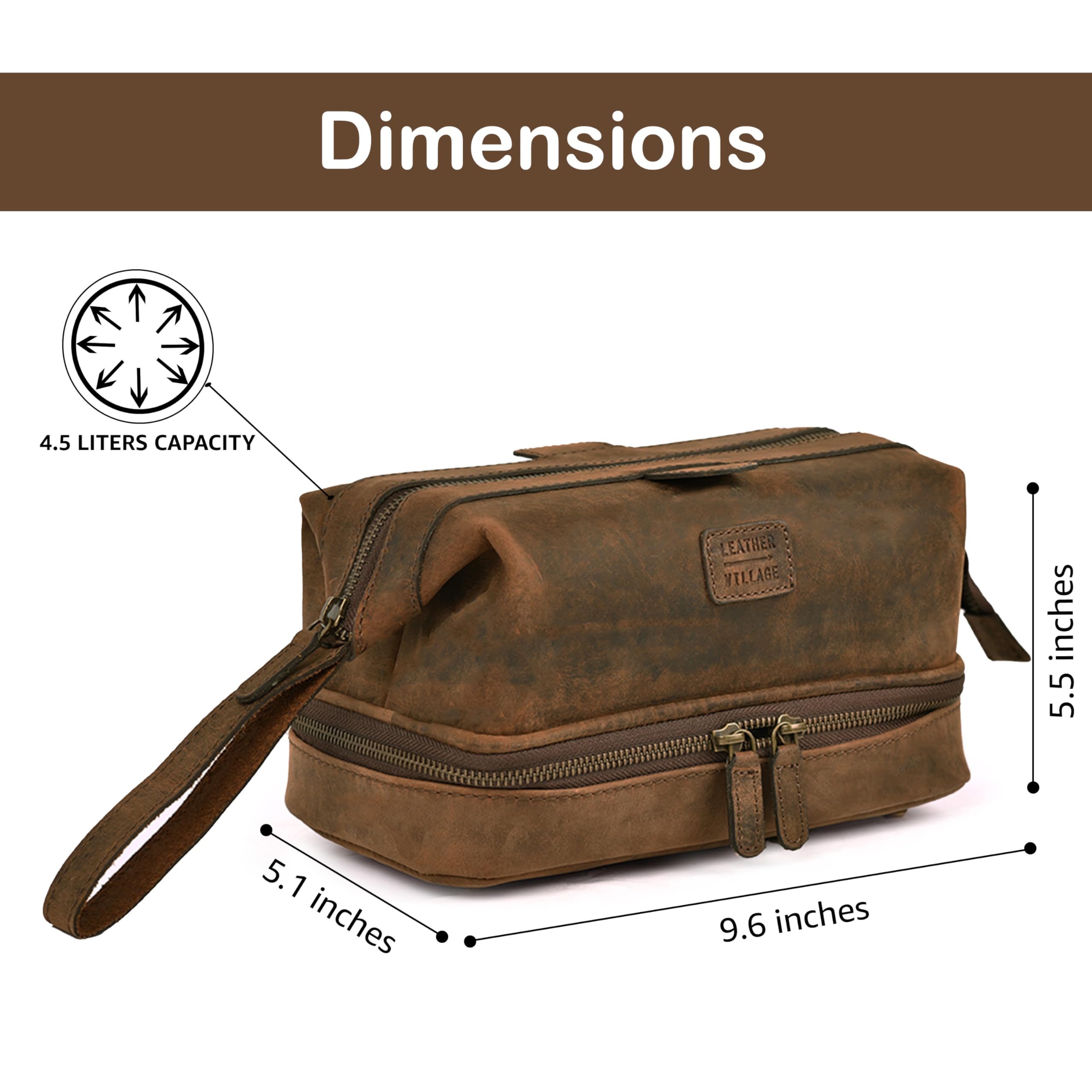LEATHER VILLAGE Dopp Kit internal zipper pockets secure small bottles and items
