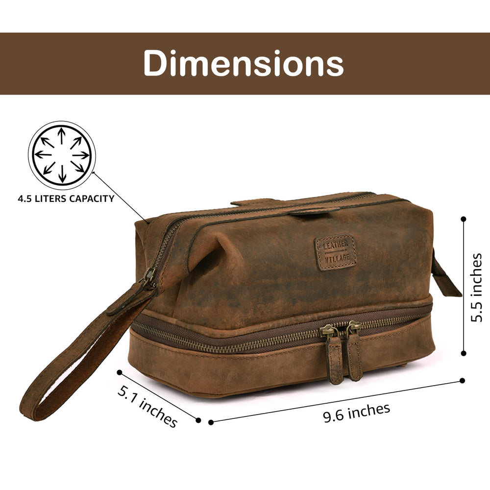 LEATHER VILLAGE Dopp Kit internal zipper pockets secure small bottles and items