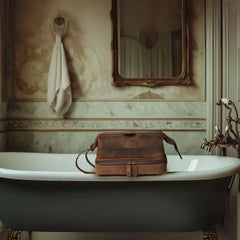 LEATHER VILLAGE Dopp Kit waterproof lining protects contents from spills during travel