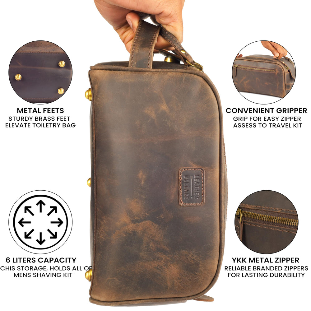 Leather Village full-grain buffalo leather texture emphasizing premium craftsmanship.