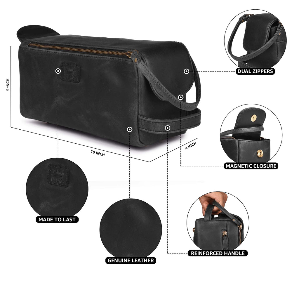 LEATHER VILLAGE premium toiletry bag waterproof interior protects contents during trips
