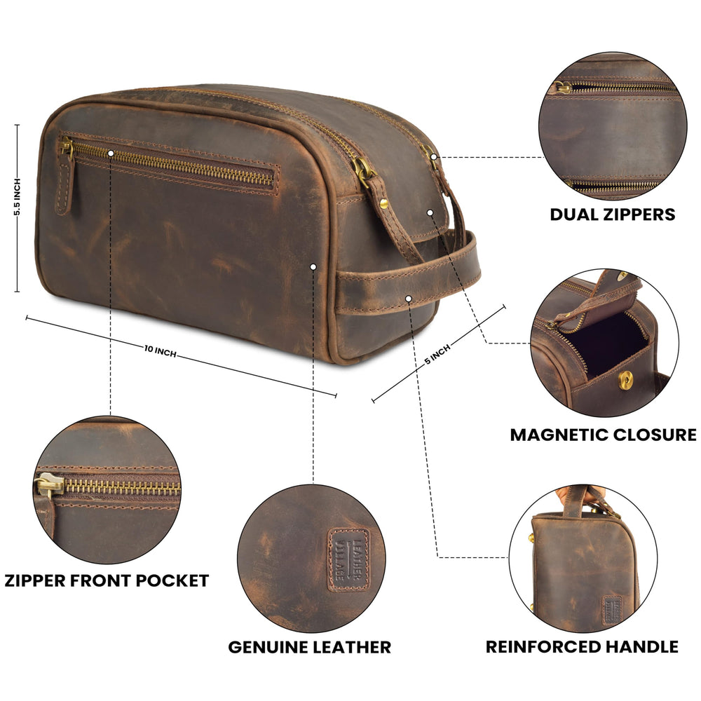 Leather Village waterproof lining interior demonstrating spill protection for grooming essentials.