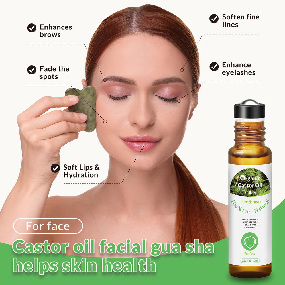Leczhmyo castor oil roll-on amber bottle protects oil from light.