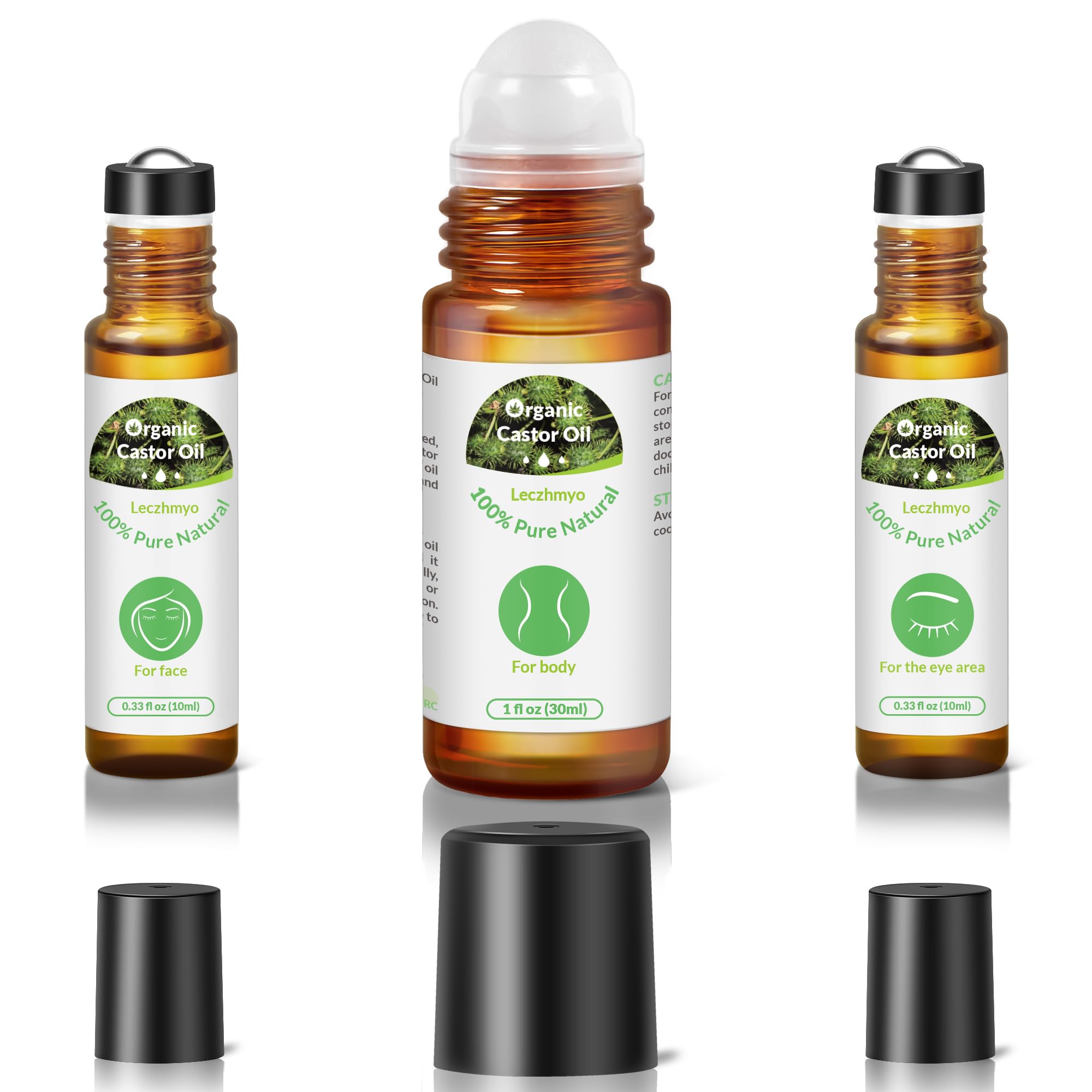 Leczhmyo castor oil roll-on under-eye 10ml nourishes delicate skin and may reduce fine lines.