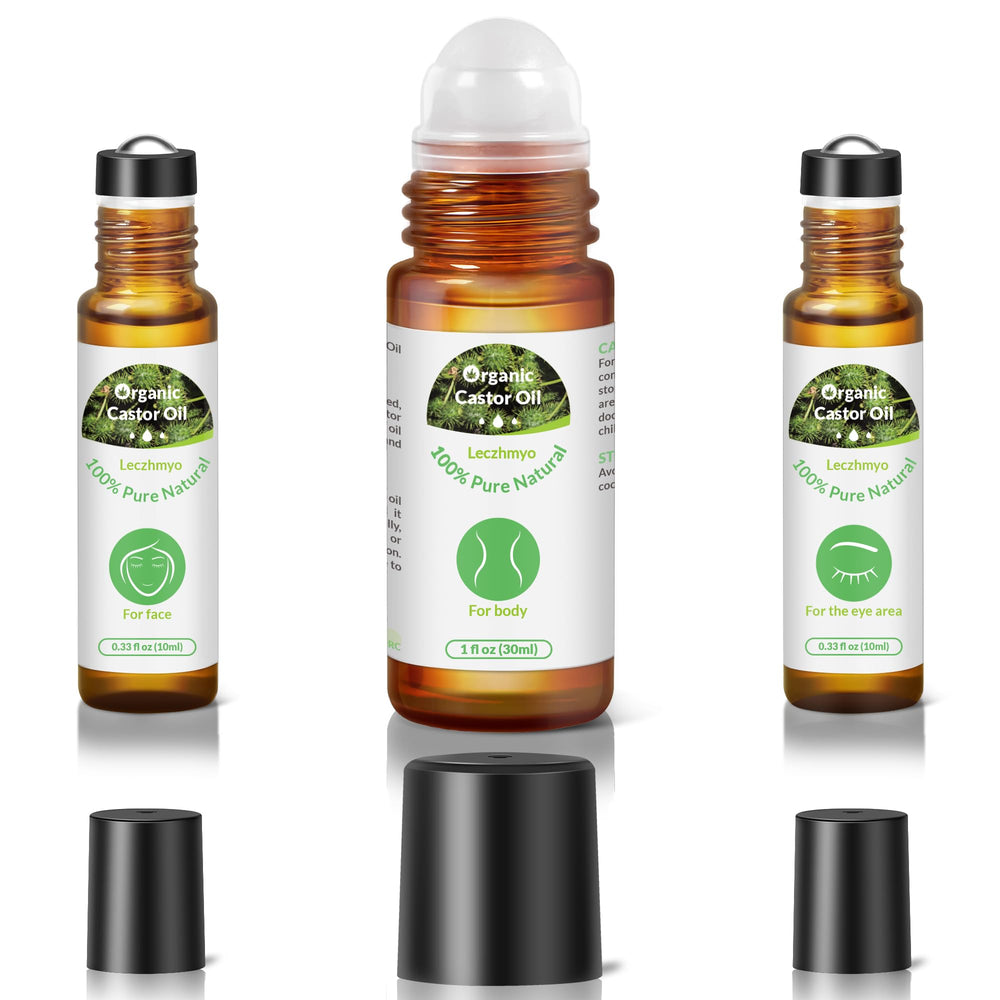 Leczhmyo castor oil roll-on under-eye 10ml nourishes delicate skin and may reduce fine lines.