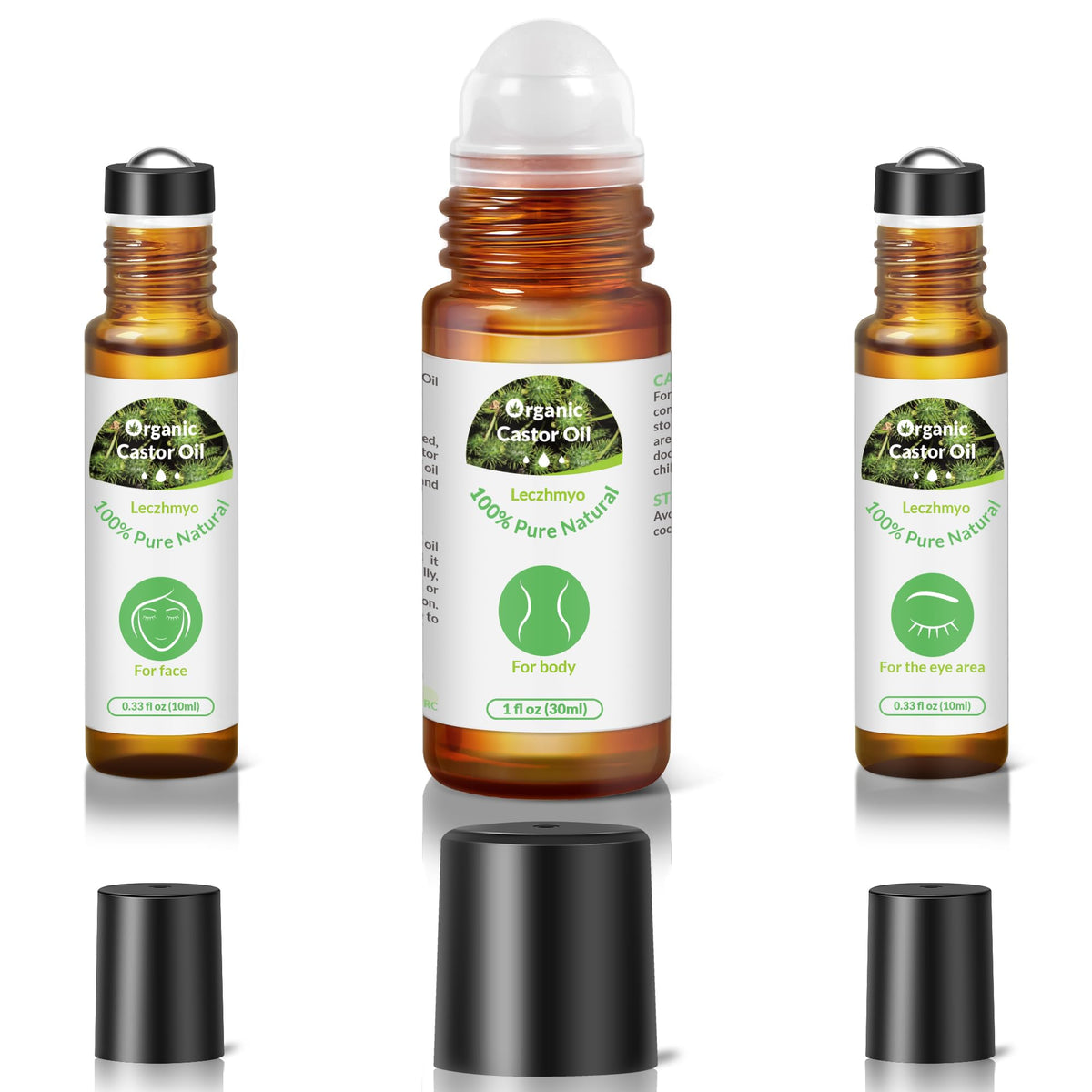 Leczhmyo castor oil roll-on under-eye 10ml nourishes delicate skin and may reduce fine lines.