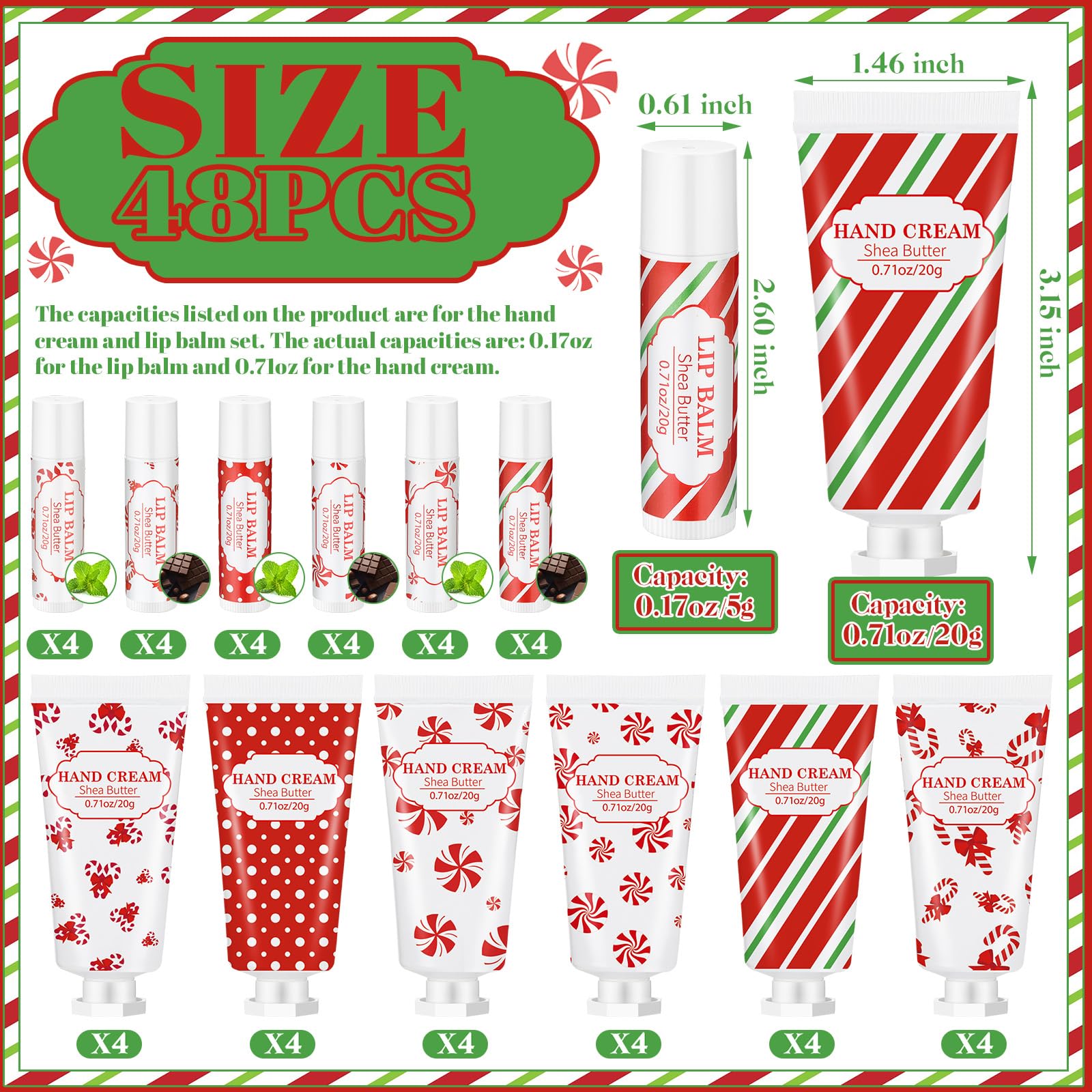 Leelosp Christmas lip balm bulk 24x5g highlighting peppermint scent for on-the-go moisture