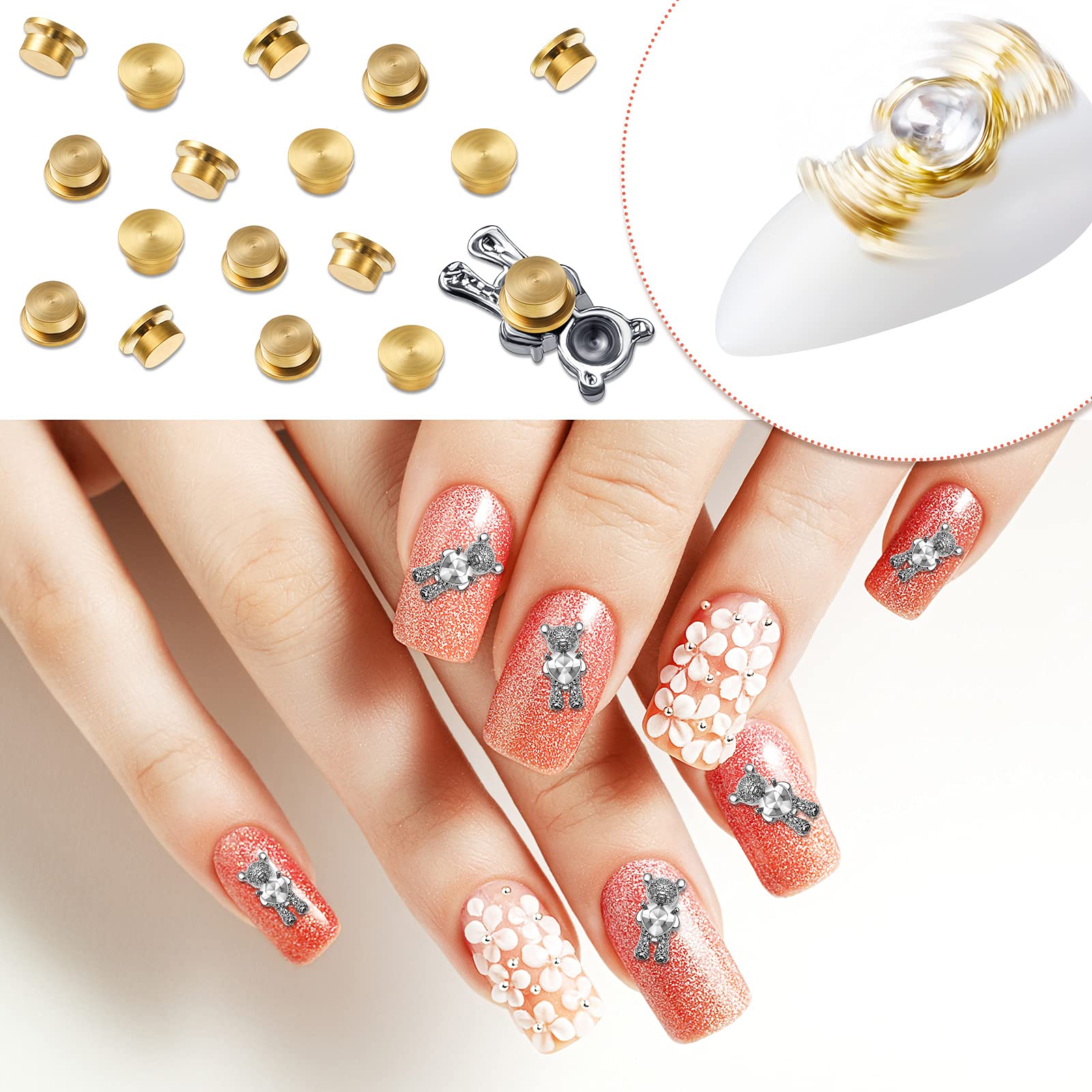 Leelosp easy-to-use charms streamline attachment on nails or acrylics.
