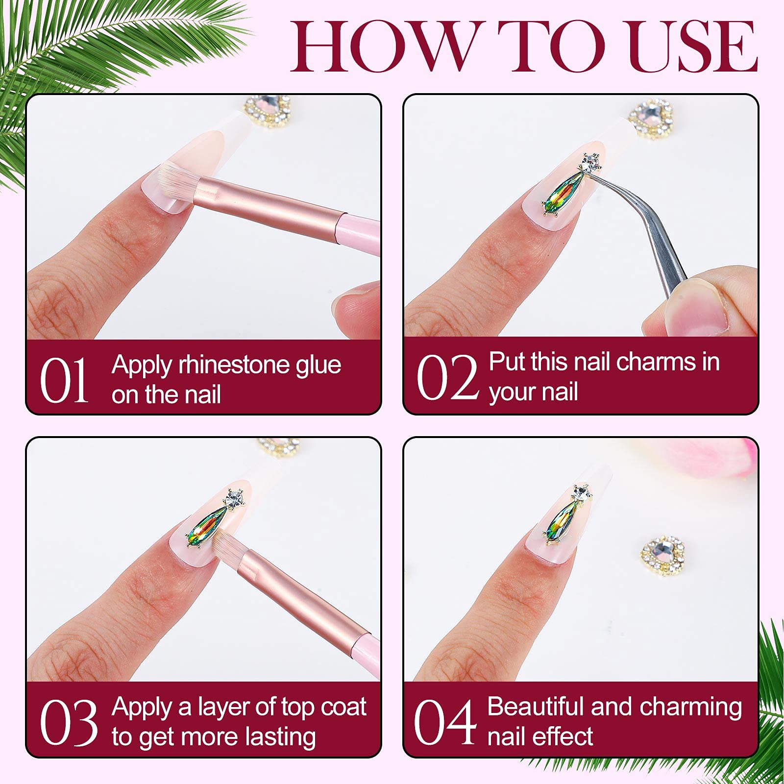 Leelosp heart drop design nail charms adds elegant accent gems.