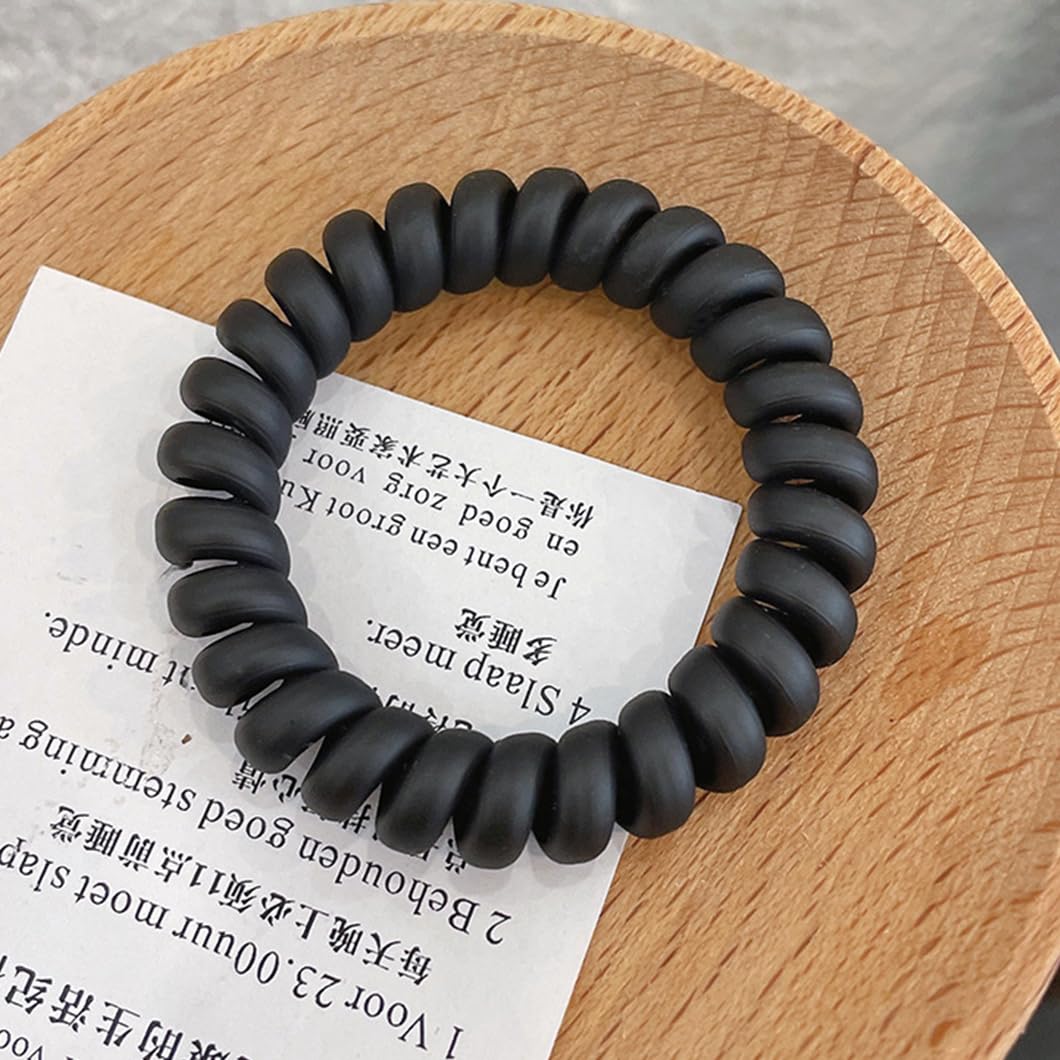Leenchiry spiral hair ties matte black color-variation concept shows style versatility.