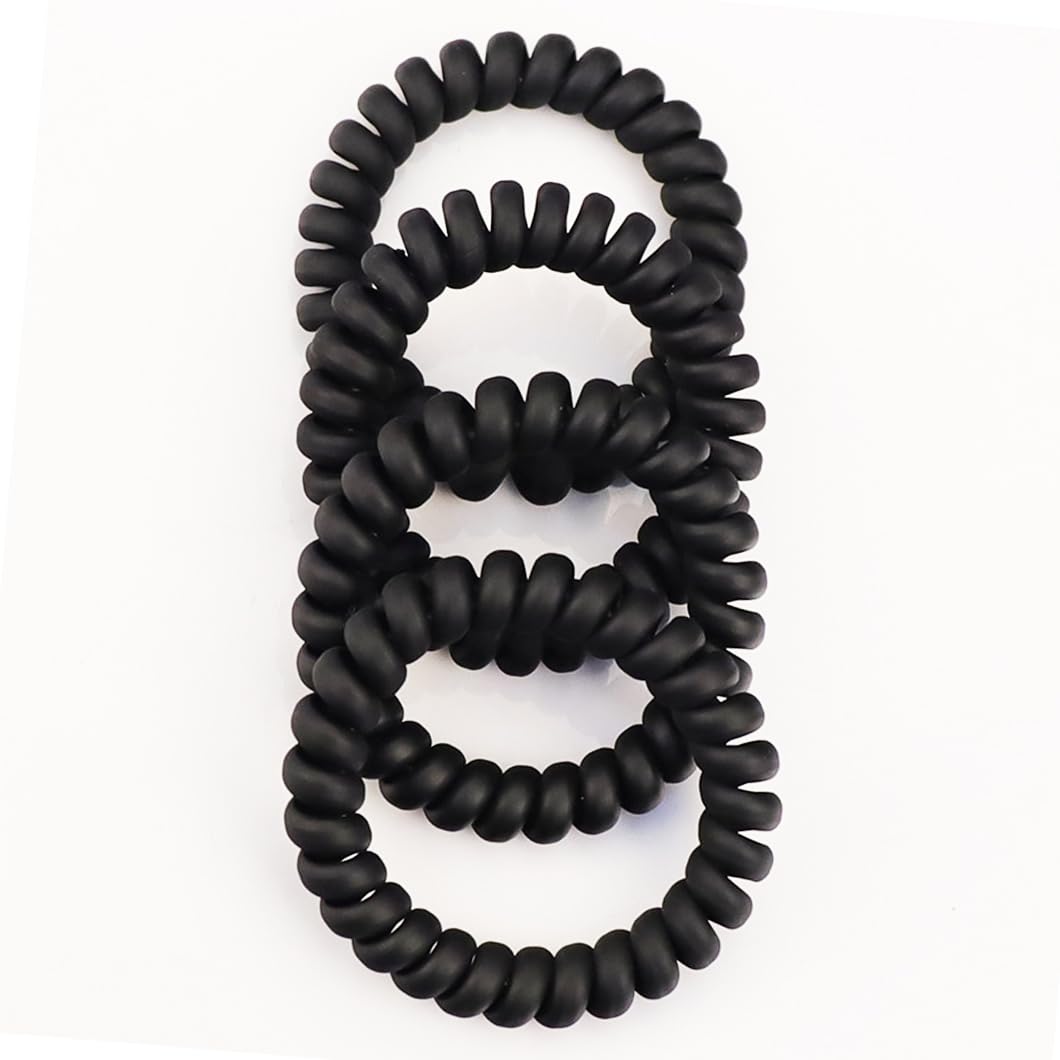 Leenchiry spiral hair ties matte black durability-test image implies long-lasting use.