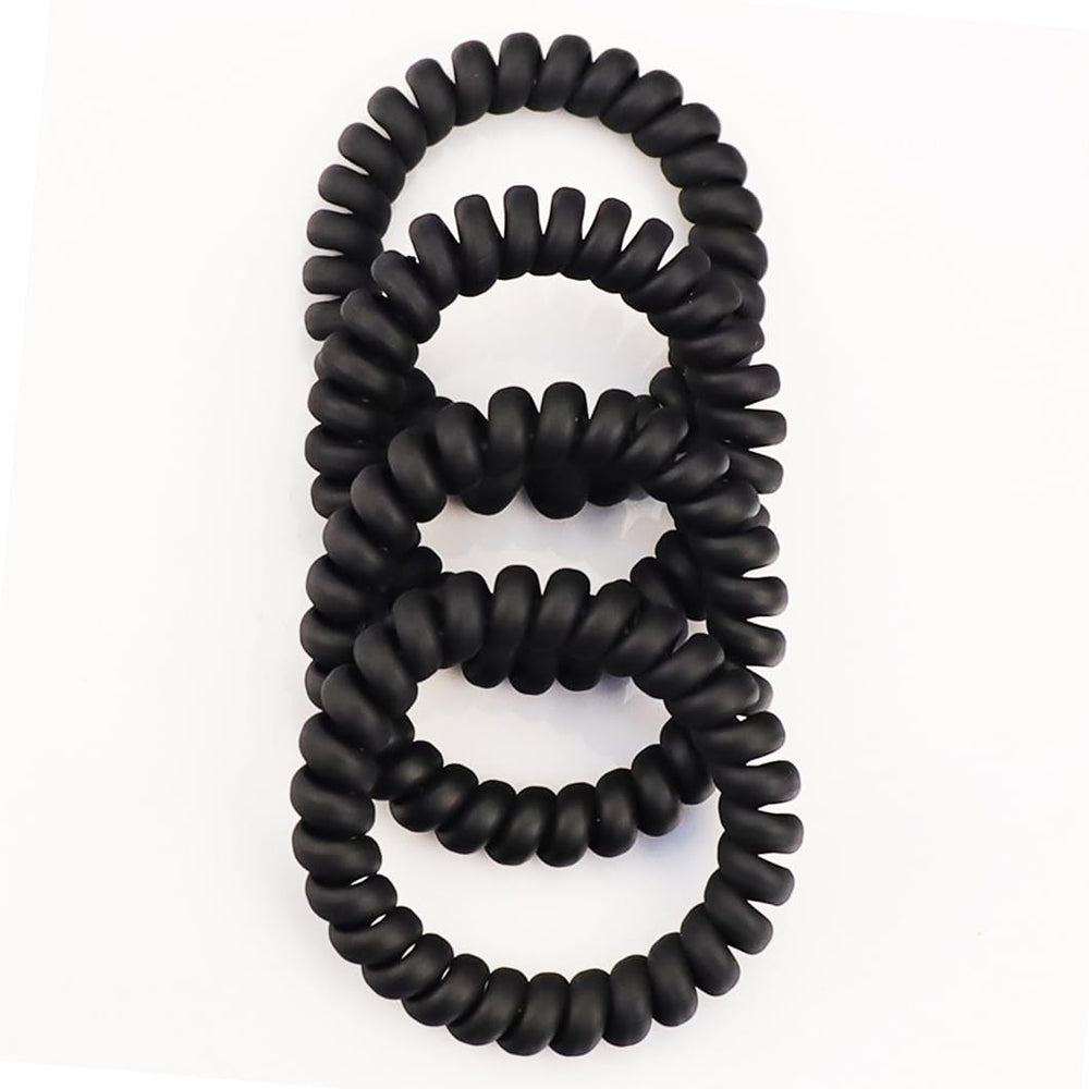Leenchiry spiral hair ties matte black durability-test image implies long-lasting use.