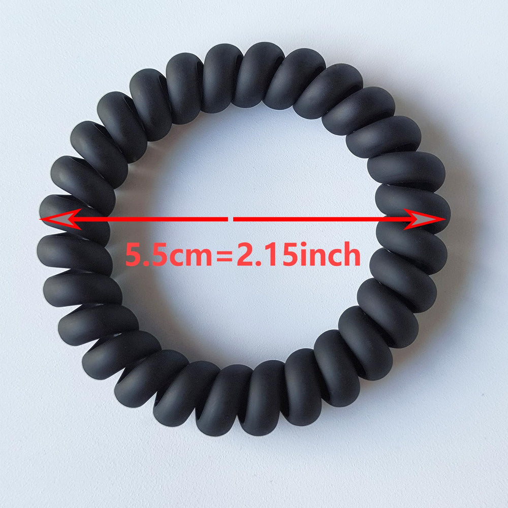 Leenchiry spiral hair ties matte black material closeup emphasizes TPU safety and durability.
