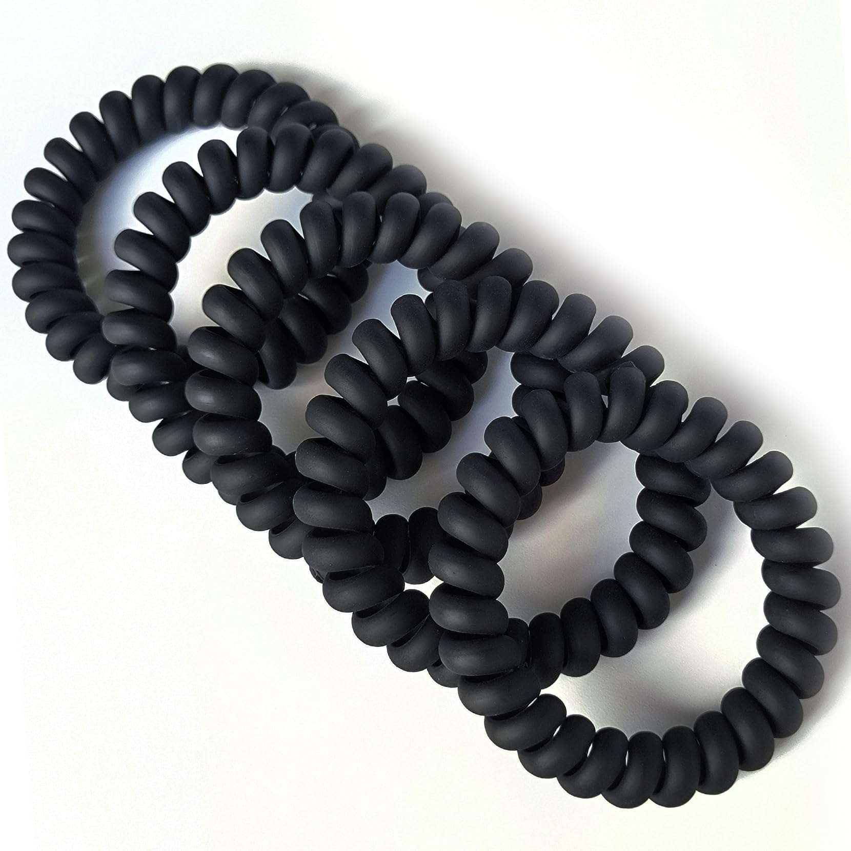Leenchiry spiral hair ties matte black waterproof use for swimming or shower.