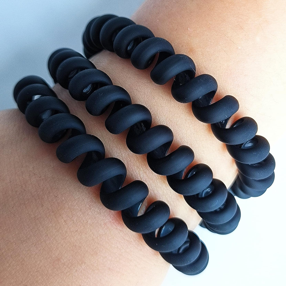 Leenchiry spiral hair ties matte black weight per tie suggests light wear yet strong hold.