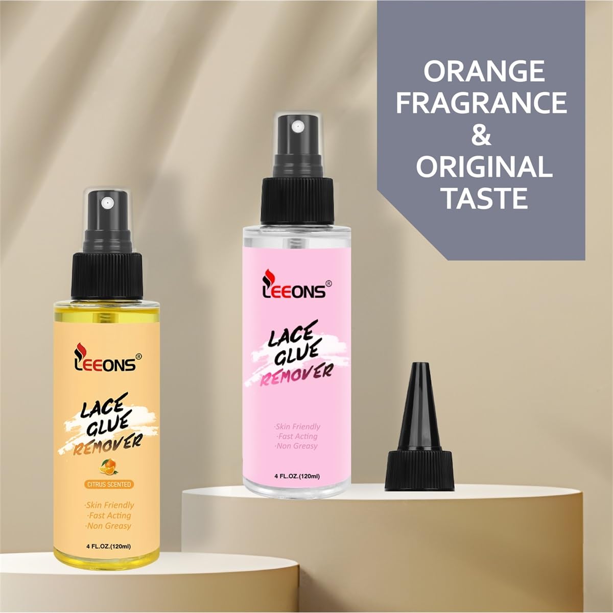 LEEONS skin-safe remover closeup emphasizes plant-based extracts gentle on scalp and hair.