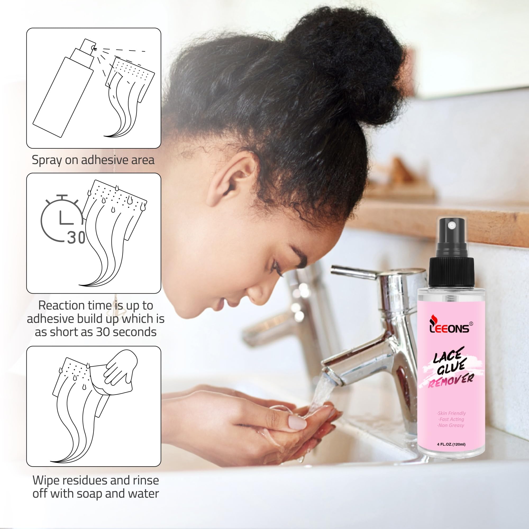 LEEONS tape remover quick-action spray illustrates fast bond break without excessive residue.