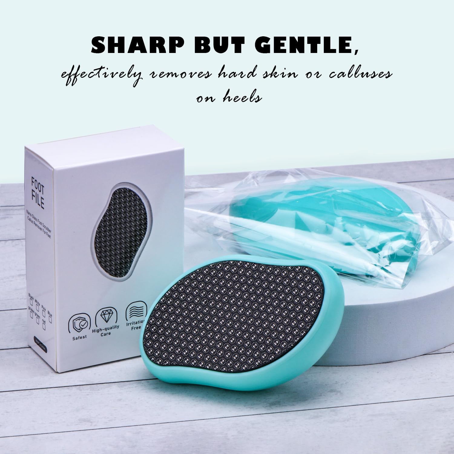 Leeshine glass foot file shower scrubber designed for wet foot care in shower