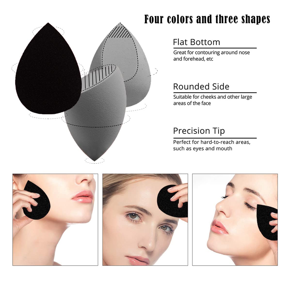 Leeshine beauty sponge set illustrates dry and wet use on foundation and powder.