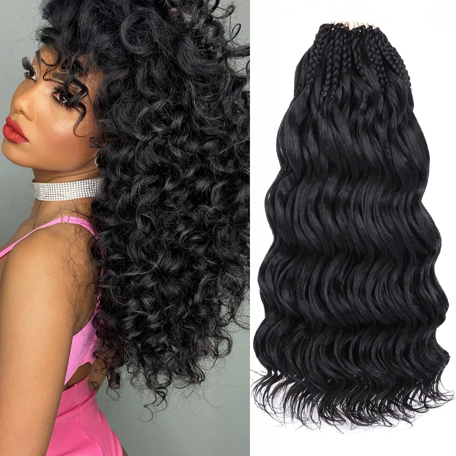 Leeven ocean wave crochet braids in motion showing bounce and flow.